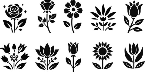 A selection of flower silhouettes for artwork compositions