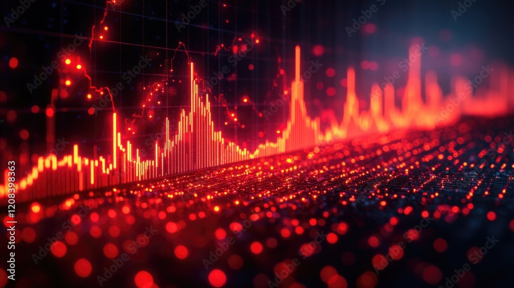Poster a close-up shot of a line graph with red lights, ideal for use in presentations or data visualizatio