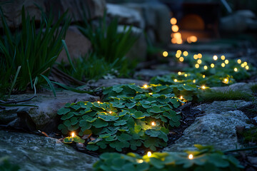 irish cultural celebration, green lights on the pathway, an irish tapestry by the fire, and the embrace of tradition on saint patricks day evening