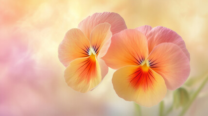 Fototapeta premium 淡いオレンジとピンクのパンジーの花