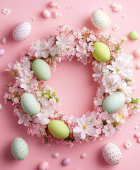 Wielkanocny kwiatowy stroik z kolorowymi jajkami 