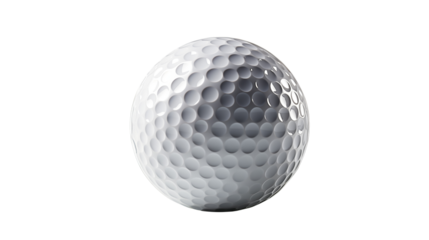 Close-up of a white golf ball showing its textured surface, suitable for outdoor sports or golfing themes, studio view, isolated on transparent background.