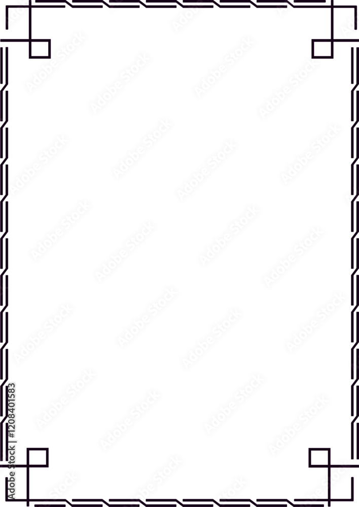 Poster black geometric pattern forming a rectangular frame with stepped edges and square corner elements on