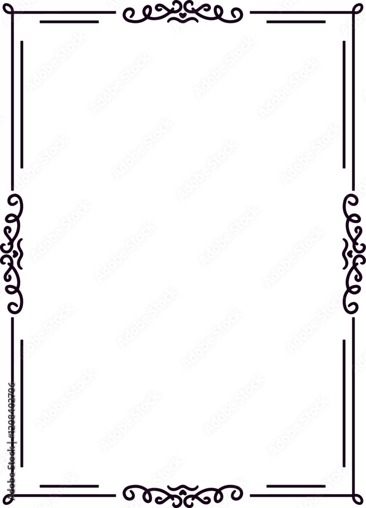 Poster rectangular frame with elegant lines and flourishes at each corner creating a sophisticated border a
