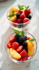 Fresh Summer Fruit Selection: Seasonal Berries and Stone Fruit with Natural Light for Modern Healthy Living