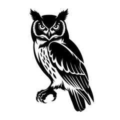 Minimalist Owl Silhouette - Black and White Wildlife Vector Design