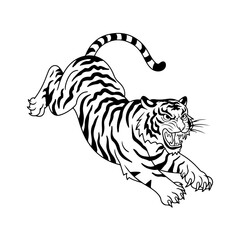 Dynamic Leaping Tiger – Fierce Black and White Wildlife Art
