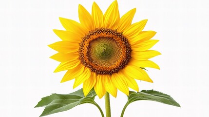 Fototapeta premium Vibrant Sunflower Bloom with Bright Yellow Petals and Green Leaves