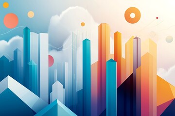 Abstract financial landscape, depicting asset evolution into cash flows, simplifying value creation through minimalist design.