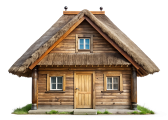old wooden house isolated on white background.Transparent PNG