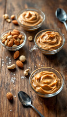 Gourmet Nut Butters for Snacking: Protein-Packed Almond, Cashew, and Macadamia Butter in Simple Ceramic Bowls