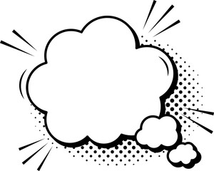 Comic explosion speech bubble is exploding with halftone dots and speed lines surrounding it, creating a dynamic and expressive visual element