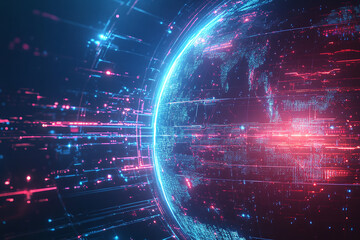 Obraz premium Futuristic Global Network with Digital Connections and Glowing Data Points in a Tech-Inspired Abstract Earth Design