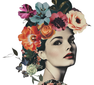 Retro woman flower photography cosmetics.