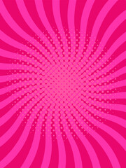 Pink swirling radial background with halftone dots creating vintage effect, ideal for comic books, graphic novels, posters, and social media content