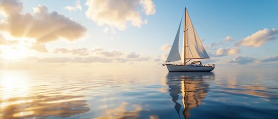 Obraz premium Sailboat sunset ocean calm water travel (1)