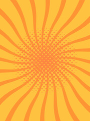 Vibrant orange and yellow pop art background featuring a radial dotted halftone pattern and swirling lines, creating a dynamic and energetic visual effect