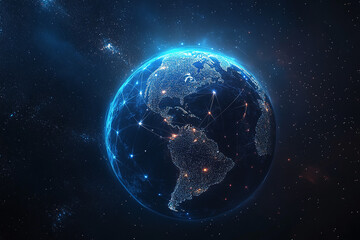 Futuristic Global Network with Digital Connections and Glowing Data Points in a Tech-Inspired Abstract Earth Design