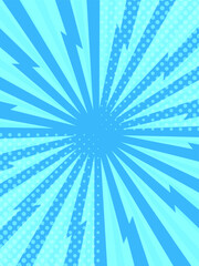 Converging lines and dots create a dynamic backdrop in vibrant light blue, ideal for comic strips or superhero themed designs, radiating energy and excitement