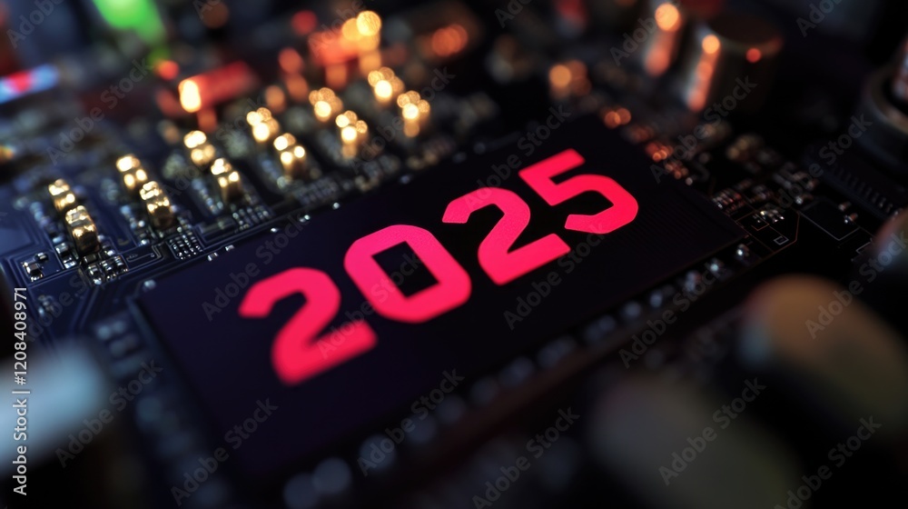 Poster a close-up view of a computer chip with the number 202, ideal for technology-related projects and il