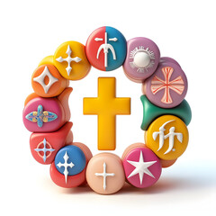 Obraz premium 3D Soft Abstract Unity Symbols Concept Featuring Religious Icons Ideal for Infographics Adobe Stock World Religion Day Digital Art Isolated on White Background for Creative Advertisements