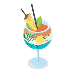 3D Isometric Flat Vector Set of Summer Cocktails, Refreshing Cold Drinks. Item 2
