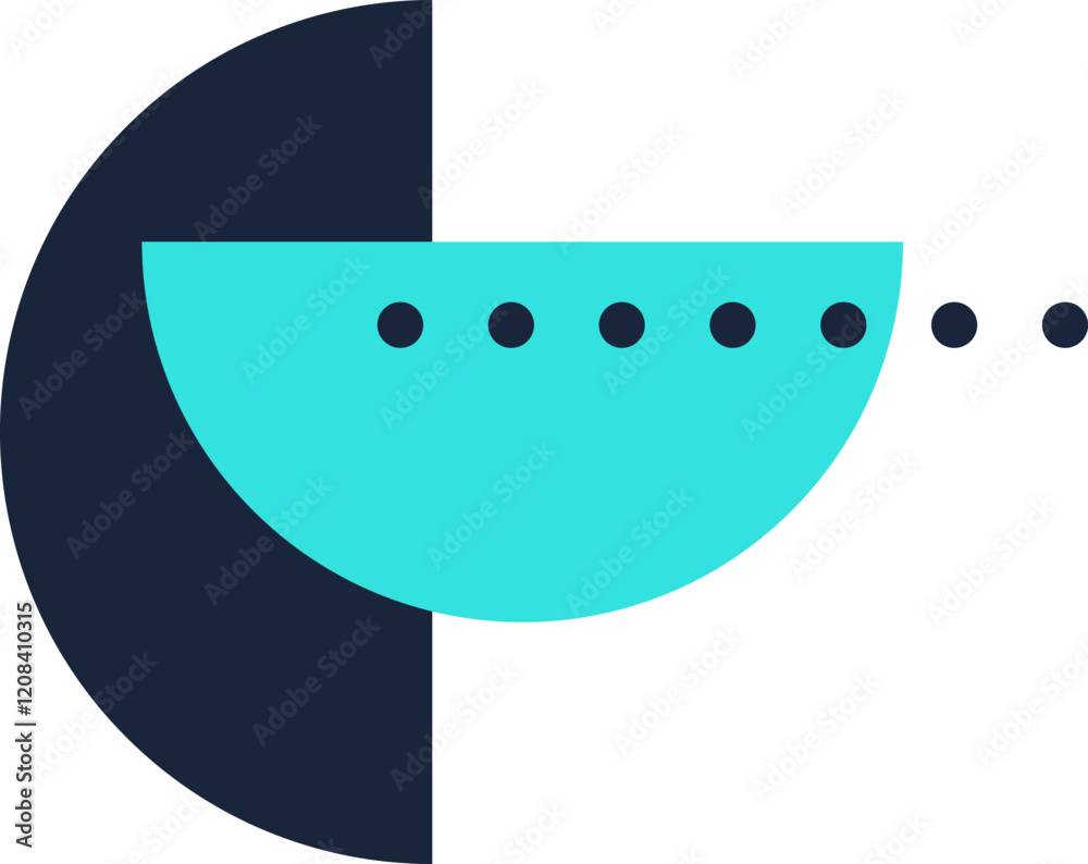 Poster modern, minimalist design showcasing a loading bar composed of dots and a semicircle, perfectly suit
