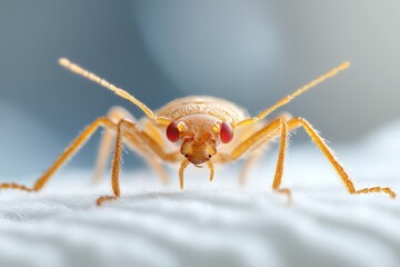 Close-up macro shot of bedbugs on fabric, highlighting the intricate details of these household pests.