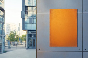 A bright orange sign on the exterior wall of a building, providing clear visibility and attention