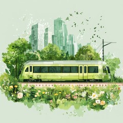 Obraz premium green mobility, mobility and ecology, train, iilustration 