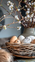 Obraz premium Easter basket in a cozy home interior with festive decor