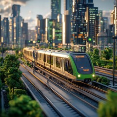 Obraz premium green city 3d realistic view with the express train 