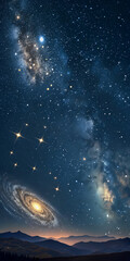 Fototapeta premium Glowing Milky Way And Galaxies With Stars, Cosmic Theme Representing Astronomy, Suitable For Science Or Educational Institutions, Related To International Planetarium Day, Inspiring Cosmic Exploration