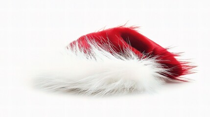 Festive Red Santa Hat with White Fur Trim Isolated on White Background