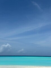 horizon view, beach with a blue sky and blue sea portrait orientation