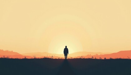 A silhouette of a figure walking toward a blank horizon. Motherless illustration, HD Backgrounds