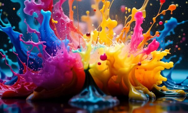 4k . Abstract wallpaper with exploding rainbow water splash paint with vivid colors background. 4k video hd