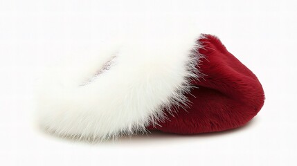 Festive Santa Hat with White Fur Trim Isolated on White Background