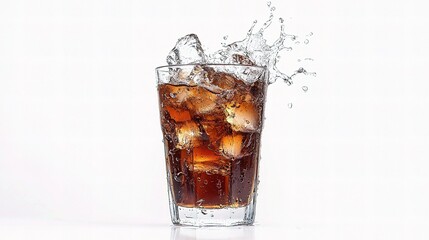 Refreshing Ice Tea in Glass with Splash on White Background