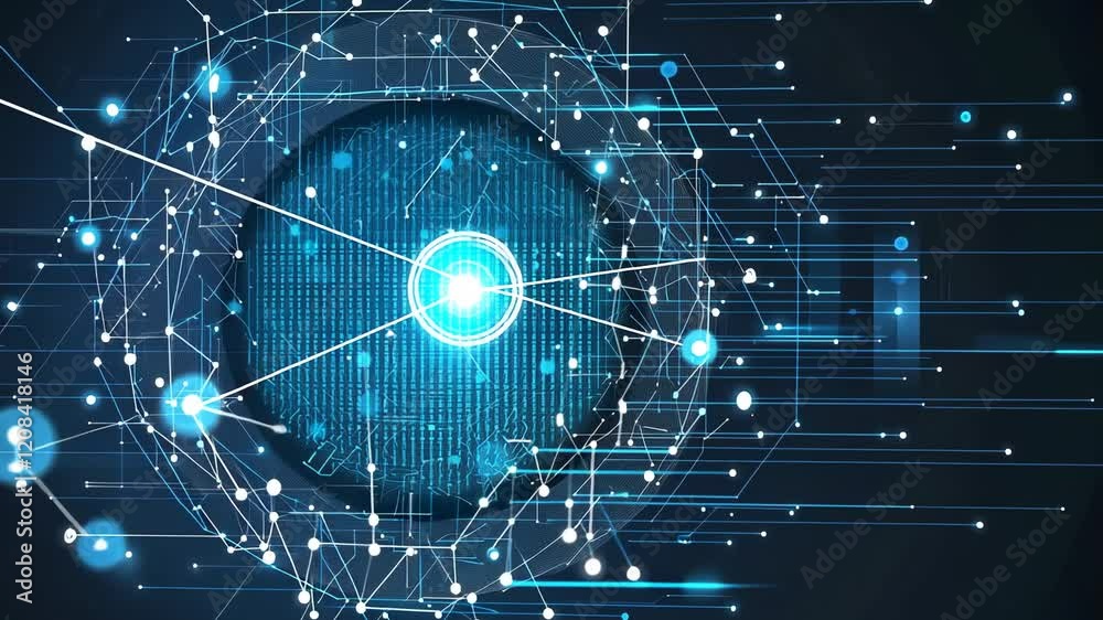 Aufkleber video with a mesmerizing digital network of swirling blue lines and dots, radiating energy and inter