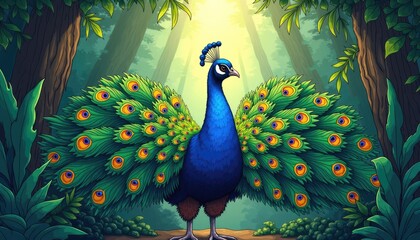 A wild peacock bird standing in a forest. Peacocks, baby peacock wallpaper