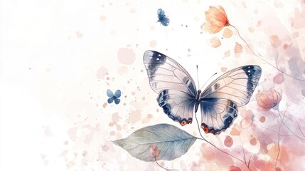 Watercolor butterfly floral spring design background