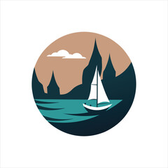  Sailboat at Anchor in Secluded Bay Retro Vintage Silhouette Vector Art