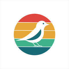  Simple Bird Silhouette with Circular Vintage Patterns Illustration for Apparel