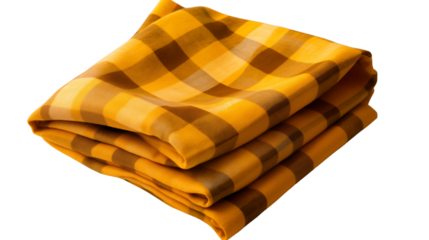 Folded yellow and white checkered napkin, perfect for picnic or dining decor, studio view, isolated on transparent background.