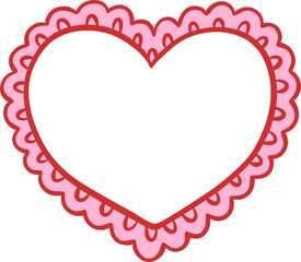Heart shaped frame with pinr red lace trim. Hand drawn outline vector illustration. Love, romance, and Valentine's Day concept.