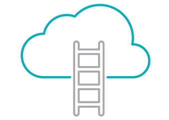 Blue cloud with stair grey stepladder going up climbing