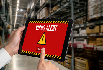 Virus warning alert on computer screen detected modish cyber threat , hacker, computer virus and malware