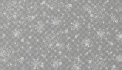 Tiny flying snow flakes illustration. Snowstorm dust freeze shapes. Snowfall sky white transparent wallpaper. Flat snowflakes january vector. Snow hurricane landscape.
