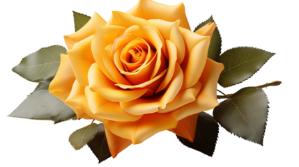 A bright yellow rose in full bloom, isolated on a white background, showcasing delicate petals, studio view, isolated on transparent background.